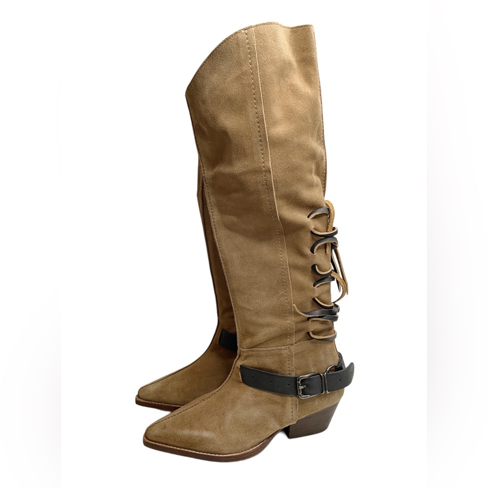 Free People Back Lace Sway Low Suede Tan Boots
